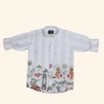 Boys Beige Printed Shirt