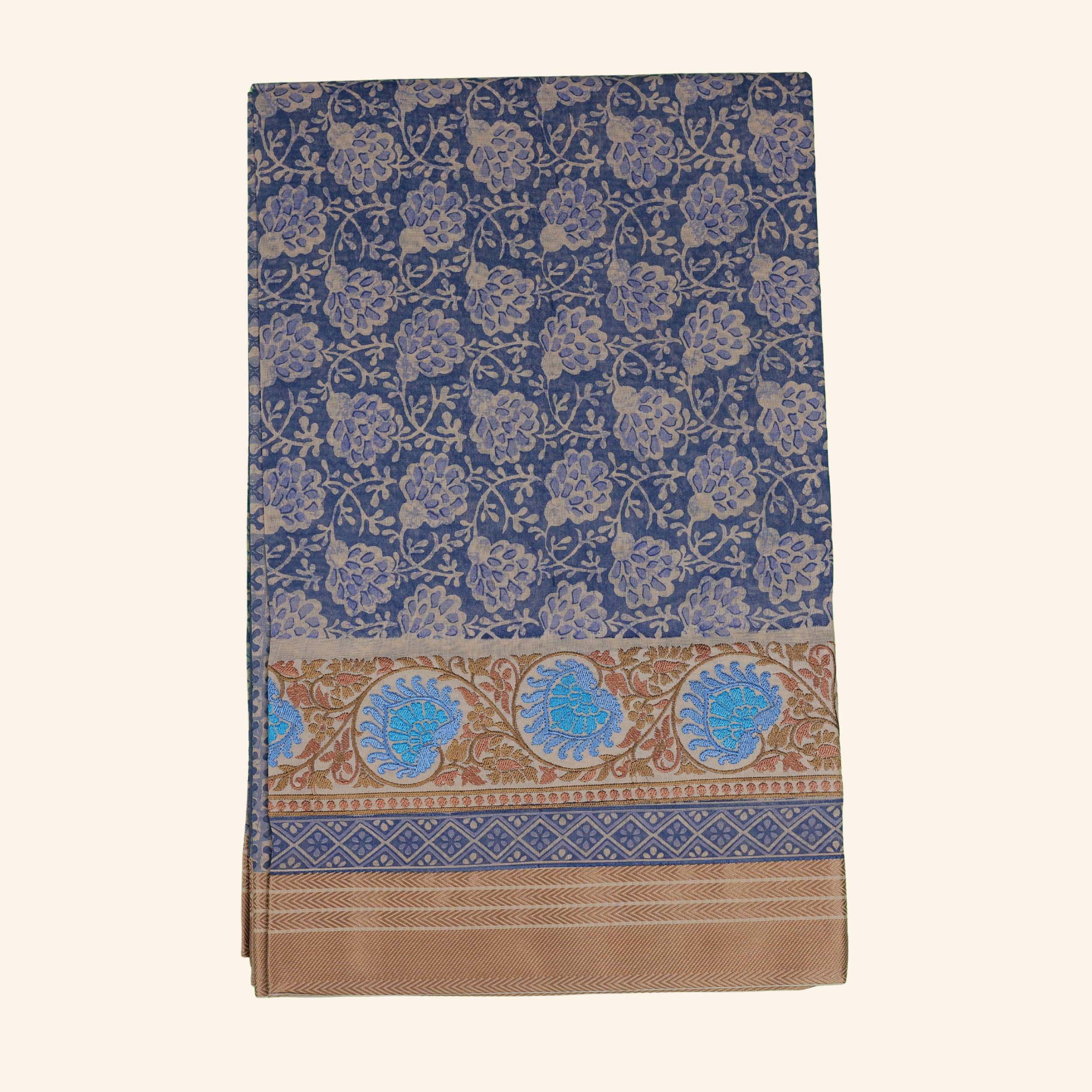 blue chanderi cotton saree (1) Blue Chanderi Cotton Saree - Image 1