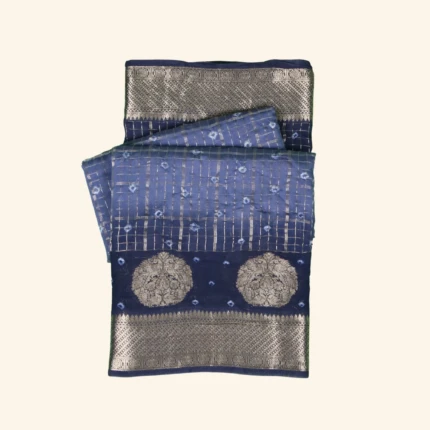 Blue chanderi fancy saree (1)