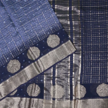 Blue chanderi fancy saree (2)