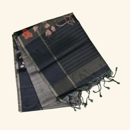 Charcoal Grey Tussar Fancy Saree (1)