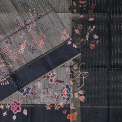 Charcoal Grey Tussar Fancy Saree (2)