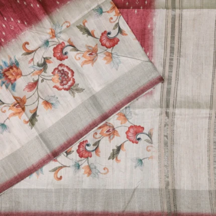 Crimson Red Tussar Fancy Saree (2)
