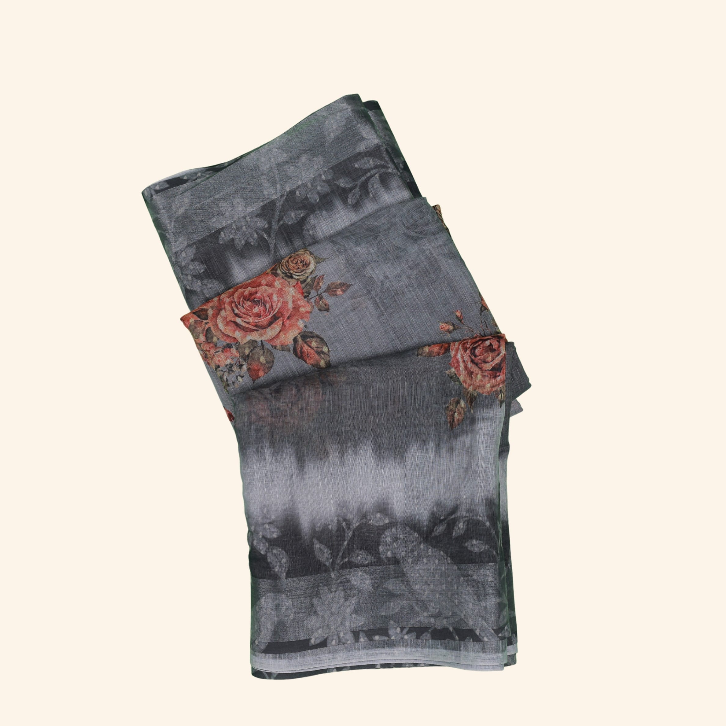 grey lenin fancy saree (1) Grey Lenin Fancy Saree - Image 1