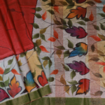 Orange Hand Painted Tussar Silk Saree - Image 2