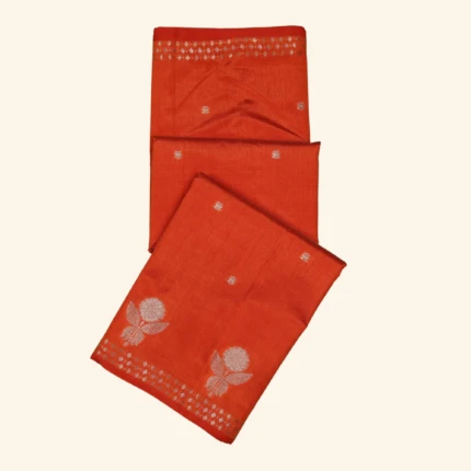 Vibrant Orange Raw Silk Saree (1)