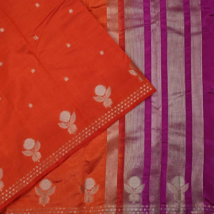 Vibrant Orange Raw Silk Saree (2)
