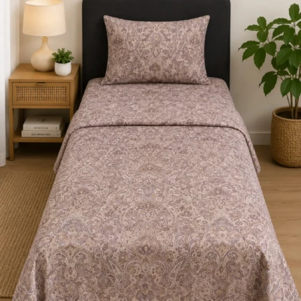 Beige Floral Single Cot Bedsheet (1)