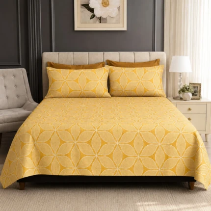 Mustard Pure Cotton Suer king Size Bedsheet (3)