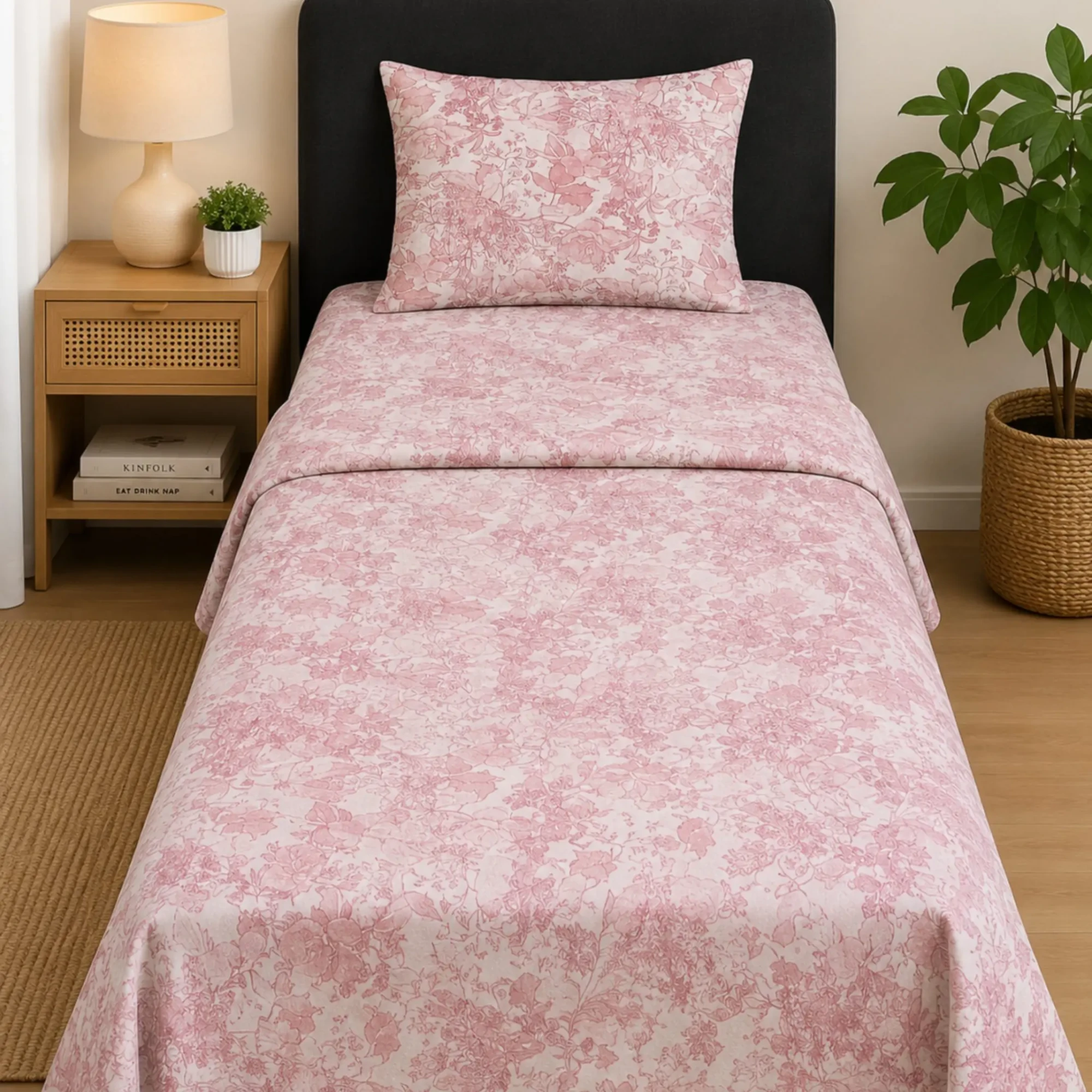 Pink Cotton Single Cot Bedsheet (1) Pink Cotton Single Cot Bedsheet (1)