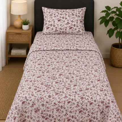 White Floral Single Cot Bedsheet (1)