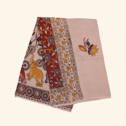 off white kalamkari cotton saree (1)