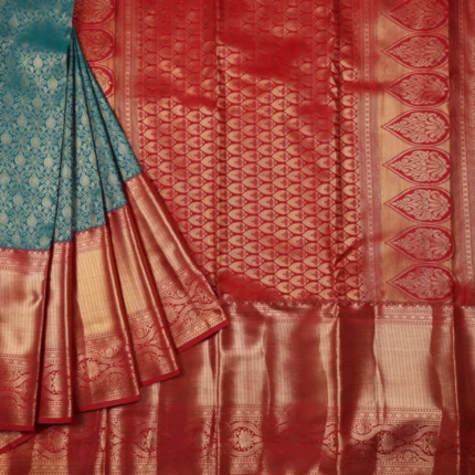 TEAL BLUE KANCHIPURAM, SAREE (2)