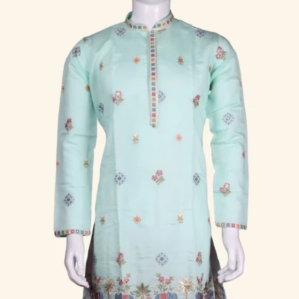 Ice Blue Kurtha Pyjama (2)