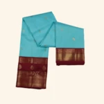 sky blue kanchi pattu saree with maroon zari border