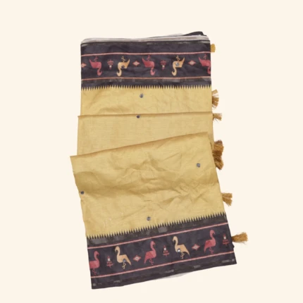 Beige Tussar Mirror Work Saree (1)