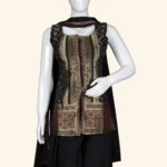 Black & Antique Gold Banarasi Brocade Sleeveless Sharara Set (2)