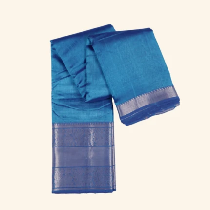 Blue Peacock & Floral Motif Mangalagiri Saree (1)