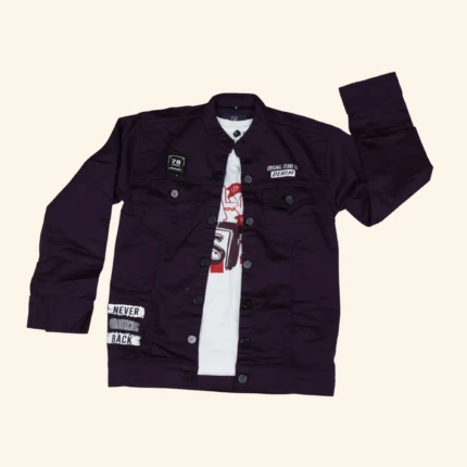 Boys Burgundy Denim Jacket with White T-shirt (1)