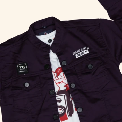 Boys Burgundy Denim Jacket with White T-shirt (2)