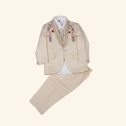 Boys Embroidered Cream Coat Suit (5)