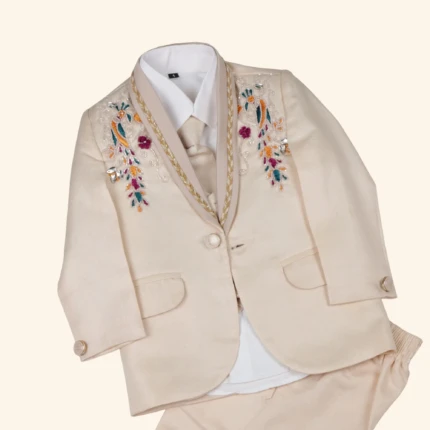 Boys Embroidered Cream Coat Suit (6)