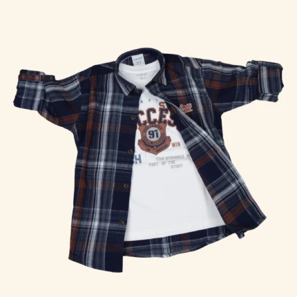 Boys Navy Brown Checks Shirt (2)
