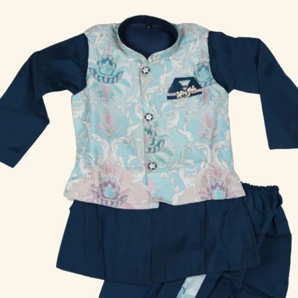 Boys Pastel Blue Kurta Pyjama Set (2)