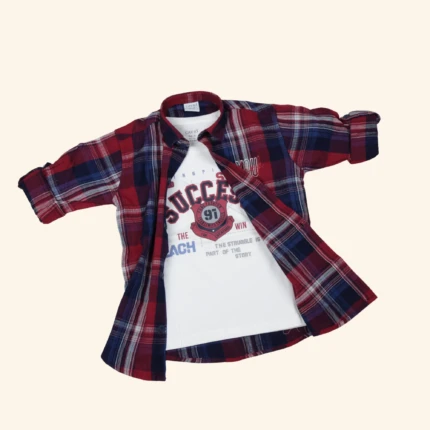 Boys Red Navy Blue Checks Shirt (2)