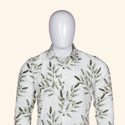 Bright Cream botanical leaf Printed Shirt (2)