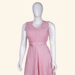 Coral Pink Floral Applique Long Frock (2)