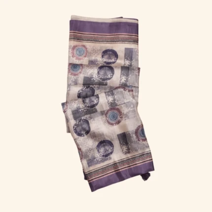 Cream Geometric Circles & Stripes Saree (1)