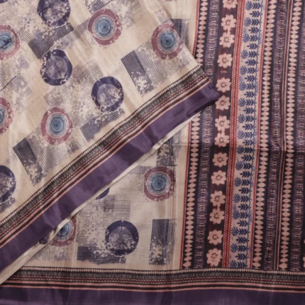 Cream Geometric Circles & Stripes Saree (2)