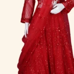 Crimson Red Sequined Geometric Designer Bridal Lehenga (4)