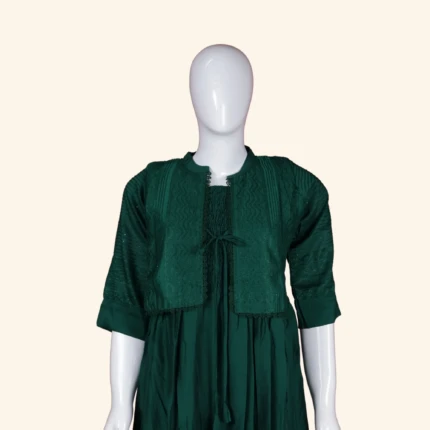 Dark Emerald Green Layered Long Frock (2)