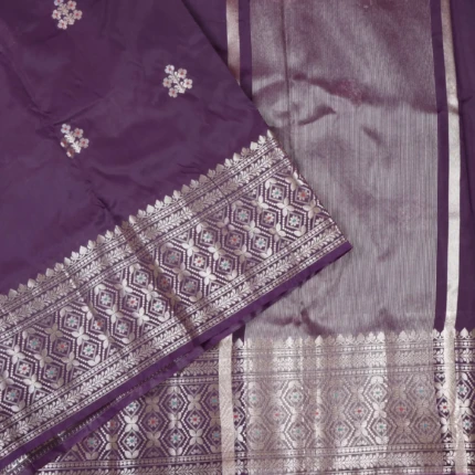 Dark Purple Soft Silk Saree with Multicolour Zari Butta & Designer Border (3)