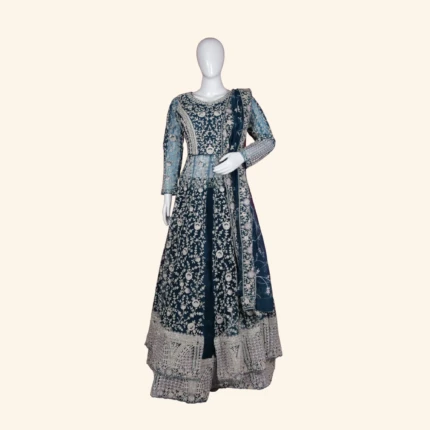 Deep BlueEmbroidered Jacket Style Designer Lehenga (1)