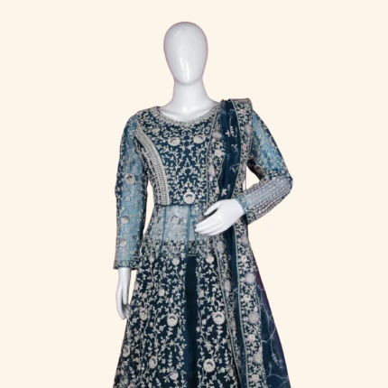 Deep BlueEmbroidered Jacket Style Designer Lehenga (2)