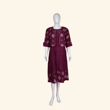 Deep Magenta Printed Layered Long Frock (1)