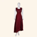Deep Red Gold Embellished Long Frock (1)