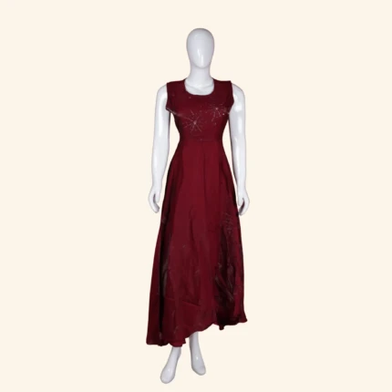 Deep Red Gold Embellished Long Frock (1)