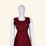Deep Red Gold Embellished Long Frock (2)