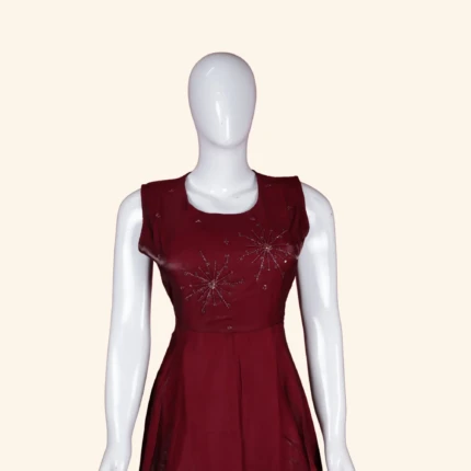 Deep Red Gold Embellished Long Frock (2)