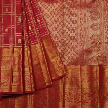 Deep Red Vintage Kanchi Pattu Saree (3)