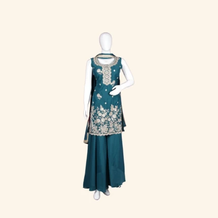 Deep Teal Blue Silk Embroidered Sharara set (1)