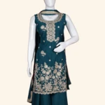 Deep Teal Blue Silk Embroidered Sharara set (2)