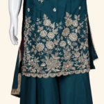 Deep Teal Blue Silk Embroidered Sharara set (4)