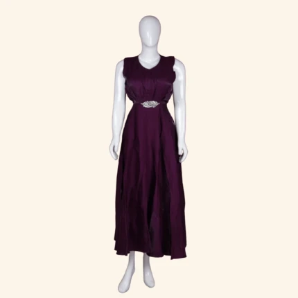Deep Wine Embellished Long Frock (1)