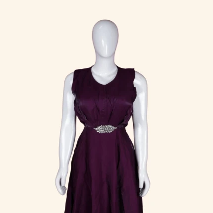 Deep Wine Embellished Long Frock (2)