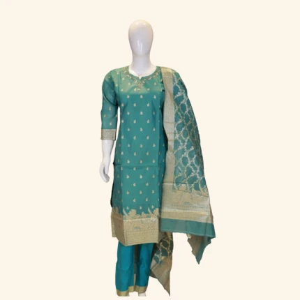 Dusky Blue Banaras Kurti Set (1)